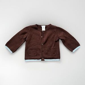 Jacadi (Paris) NWOT Brown Cotton Cashmere Color Block Hem Knit Sweater 12 Month